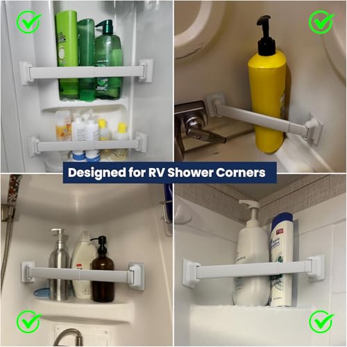 Safoner RV Shower Corner Storage Bar, Bathroom Shelf Caddy for Organization 2 Packs
