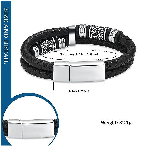 constantlife Viking Thor's Hammer Cremation Bracelet for Ashes for Men Braided Leather Wristband Cuff Bangle Memorial Urn Jewelry Funeral Keepsake Gift Celtic Beads-Silver 20cm