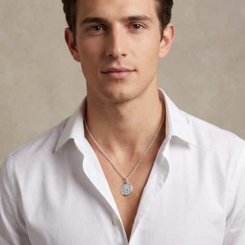 Alexander Castle Reversible 925 Sterling Silver St Christopher Pendant Necklace - 18mm with 18" Sterling Silver Chain & Jewellery Gift Box