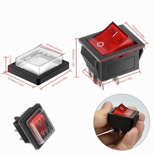 4pcs ON-OFF/ON-OFF Rocker Switch Illuminated On/Off Rocker Switch with Waterproof Cover DPDT 4 End Points 16A 250VAC red