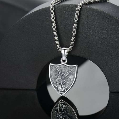 Saint Michael Urn Necklace for Ashes 925 Sterling Silver St Michael Pendant Cremation Keepsake Jewelry Christian Memorial Gifts for Men Women