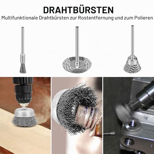 45 Stainless Steel Wire Brush Set T Brushes for Drill | 45 T shaped stainless steel wire brushes plus tweezers for drill, polishing, grinding and cleaning.