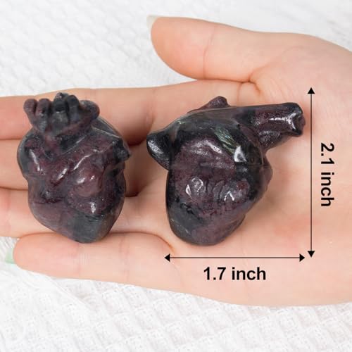 Garnet Heart Crystal Figurines, 2.1 Inch Crystal Heart Love Statue for Home Decor, Meditation and Stress Relief, Hand Carved Natural Healing Stone Cardiac Sculpture Spiritual Gift for Women Garnet Heart
