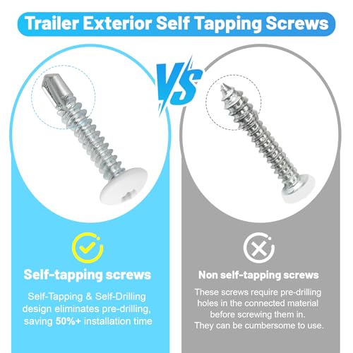 Fuoequl Enclosed Trailer Screws, #10 x 1, Zinc-Plated 200 Pack White