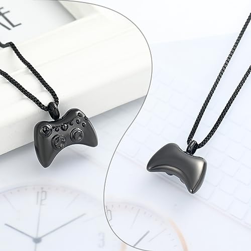 XSMZB Cremation Jewelry Game Controller Urn Necklace for Ashes Stainless Steel Gamepad Memorial Pendant Loved Ones Ashes Holder Keepsake for Men Boy Black