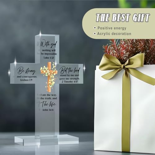 Christian Decor Religious Gifts For Women Motivation Desk Decor Inspirational Gifts Religious Acrylic Cross Sign for Home Office Living Room Tabletop With God Nothing Will Be Impossible