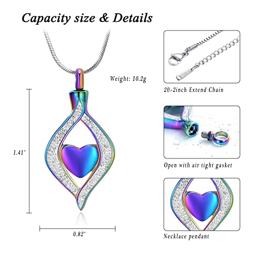 Cremation Jewelry for Ashes Double Heart Keepsake Memorial Urn Jewelry With Free Heart Urn Stainless Steel Necklace Gifts for Women Girls Friends Colorful+ Blue