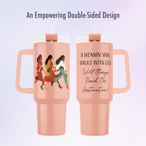 40oz Tumbler with Inspirational Quotes, African American Art, Handle, Straw & Twist-On Lid – Leak-Proof Insulated Drinkware for Black Women, Uplifting Gift - Woman with God