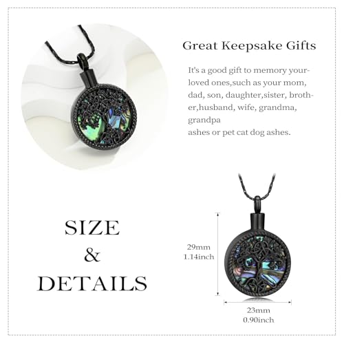 Imrsanl Tree of Life with Celtic Knot Urn Necklace for Ashes Black