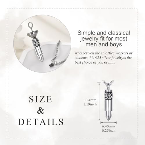 KQF Urn Necklace for Ashes 925 Sterling Silver Bullet/Cat/Hummingbird Cremation Pendant Celtic Memorial Ashes Jewelry Gift for Men Women bullet urn necklace