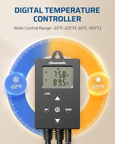 DEWENWILS temperature-controlled heating and cooling outlet, -22 to 221°F, 10A 1200W thermostat plug