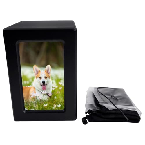 Pet Urns Wooden Funeral Cremation Urns with Photo Frame, Black, M(26-45lbs) M(26-45lbs)