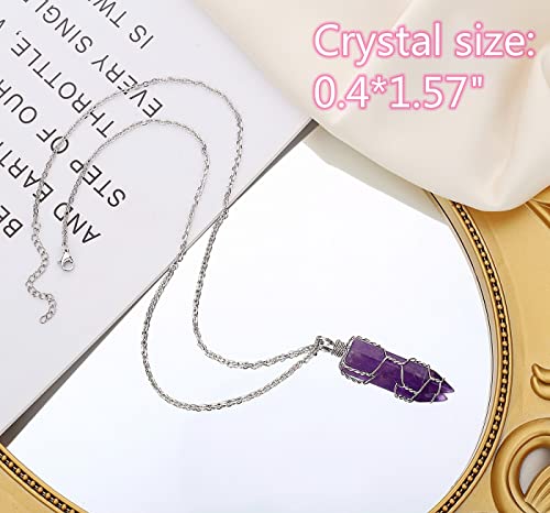 QINJIEJIE Crystal Necklace Healing Crystal Jewelry Reiki Spiritual Natural Quartz Stones Gemstone Hexagonal Point Wire Wrapped Necklaces for Women Men Mother's Day Gift W- Purple - Amethyst