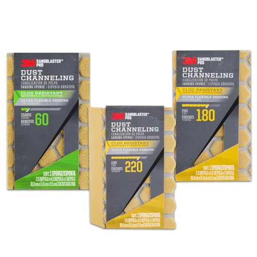 3M angled sanding sponge 3-pack in assorted grits 60, 180, and 220 for interior and exterior projects