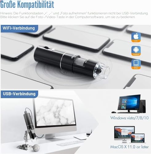Wireless Digital Microscope, Skybasic 50X to 1000X WiFi Handheld Endoscope Camera Magnifier 1080p FHD 2.0MP 8 LED Compatible with iPhone iOS Android iPad Windows Mac