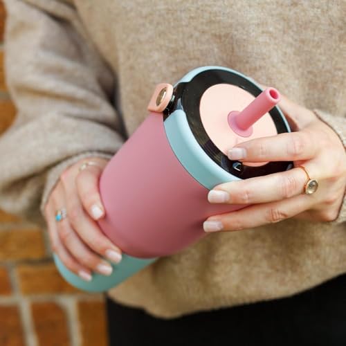 BrüMate Resa 25oz 100% Leakproof Travel Tumbler w/Handle & Straw | Flexible SoftSip Straw | Silicone Sleeve for Durability | Stainless Steel | Cup Holder & Travel Friendly Water Bottle (Cotton Candy)