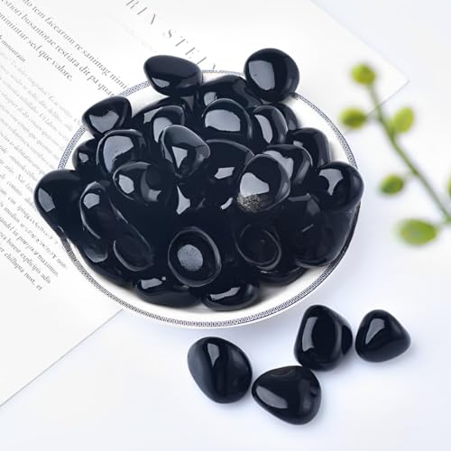 12PCS Natural Black Obsidian Crystal Stone,Polished Stone Set,Black Stones Bulk,for Healing, Yoga,Reiki, Meditation, Witchcraft and Home Decor