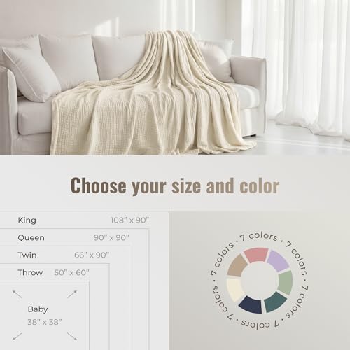 4-Layer Muslin Cotton Bed Blanket Twin Size (66 x 90 inches) – Soft, Breathable, Lightweight All-Season Gauze Blanket, Machine Washable – Beige Twin (66 x 90 inches)