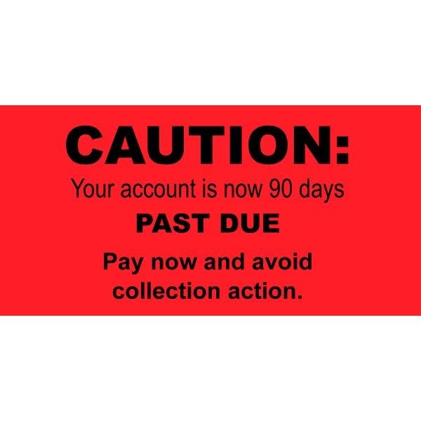 Red Caution Account is 90 Days Past Due Labels - 2” x 1”, 500 Labels/Roll, Red with Black Print | Apply to Invoices, Overdue Billing and Documents | LabelValue Brand