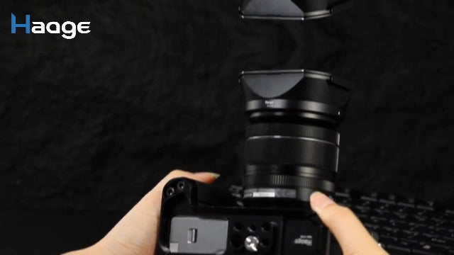 Haoge Metal Square Lens Hood for Fujifilm Fujinon XF 18-55mm F2.8-4.0 R LM OIS & XF 14mm F2.8 R Lens with a Hood Cap on X-T5 X-T4 XT50 XH2 Camera
