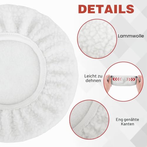4-Piece Polishing Hood Set, Lambswool Polishing Hoods for 220 mm - 250 mm Polishing Machines, Car Polishing Hoods for Einhell Cordless Car Polisher CE-CB 18/254 Li, CC-PO 90