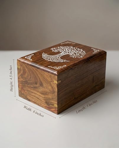 Wooden Cremation Urn for Human Ashes, Engraved Tree of Life Decorative Funeral Urns Box and Casket for Ashes Men Women Memorial Large Urn (Tree of Life)