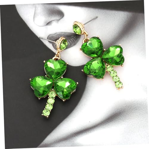 Abaodam 1 Pair Shamrock Earrings for Women Green Alloy St Patrick's Day Dangle Earrings with Rhinestone Accent, Elegant Design to Enhance Elegance for Party and Festival Use