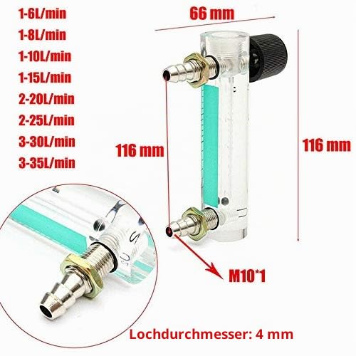 Flow Meter with Control Valve YB-4M Air Flow Meter Gas Regulator for Oxygen, Air and Gas (0.1-1.5L/min) Transparent