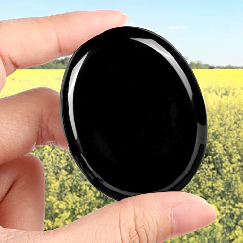 Crystal Thumb Worry Stones for Anxiety Bulk Artistone 2.0"Black Obsidian Healing Crystal Pocket Palm Calming Energy Stone Gemstones Reiki Gift for Women Kids Black Obsidian