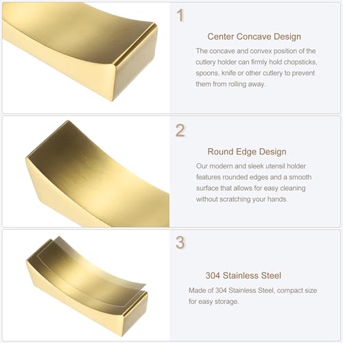 uxcell 8pcs 304 Stainless Steel Chopstick Rest, Curved Shape Chopstick Stand Holder Knife Rest for Countertop Holding Chopstick Spoon Forks Knife Tabletop Decoration, Gold