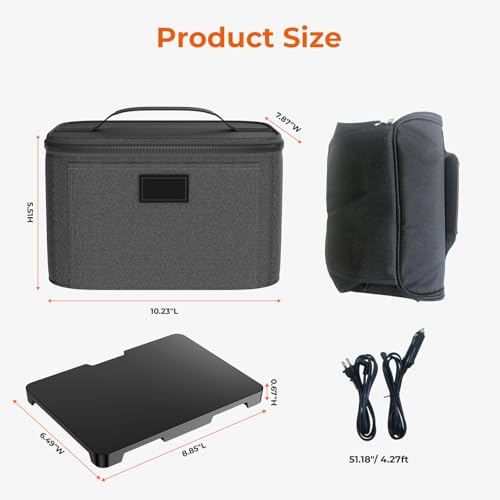 Portable Electric Lunch Box Food Heater,12V/24V/110V 3-in-1 Food Warmer Box, Mini Portable Oven Car Food Warmer, Heated Lunch Bag for Adults Office Travel Work Truck Meal Reheating Black
