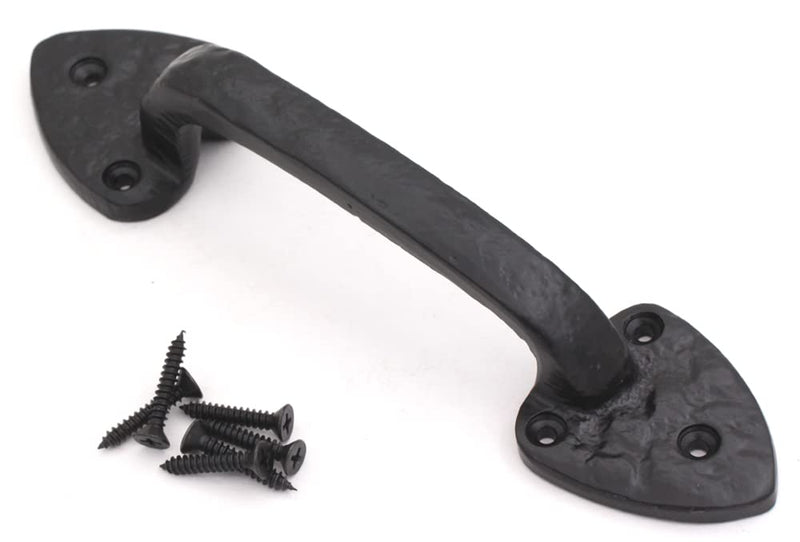 The Metal Magician 8.25 Inch Barn Door Handles, Pack of 2, Garage Door Handles Decorative, Hardware Rustic Leaf Spear Design Black Cast Iron Handle, Fence Gate, Metal Gate, Kitchen Cabinets
