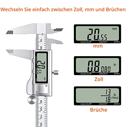 Proster Digital Vernier Caliper 150 mm / 6 Inch Stainless Steel Electronic Caliper Fraction/Inch/Metric Conversion Measuring Tool for Length Width Depth Inner Diameter Outer Diameter 6 inches