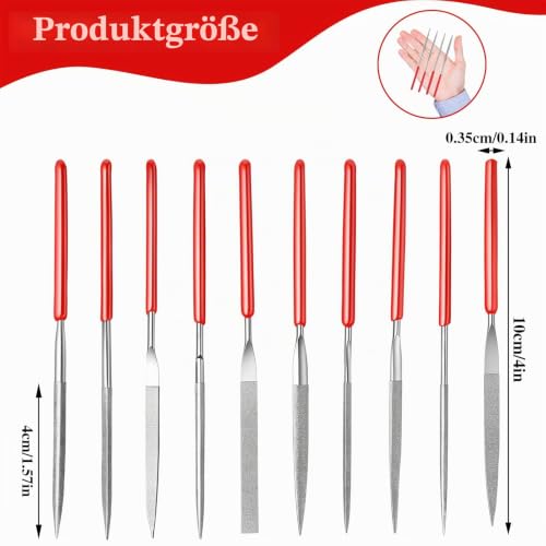 TIESOME 10 Piece Diamond Mini File Set, 2 mm x 100 mm Small Diamond Files, Mini Metal Corrugated Files, Tools for Precision Metal Work, 3D Print, Woodworking, Carving Tool 10 cm