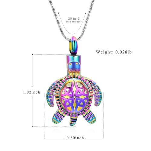 Sea Turtle Urn Necklace for Ashes Celtic Knot Cremation Jewelry for Women Men Stainless Steel Memorial Necklaces Ash Holder for Human Pets Keepsake Jewelry for Loved Ones with Fill Tool Rainbow