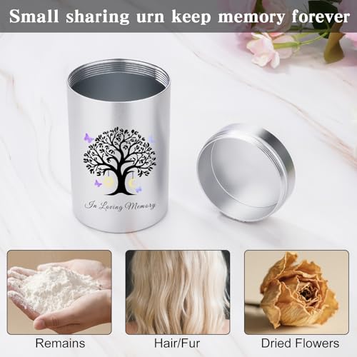 SOITIS Mini Urn for Human Ashes 3.54 Inch Small Urns for Human Ashes Keepsake Memorial Urn for Human Ashes Aluminum Keepsake Cremation Ashes Keepsake-Tree of Life with the Moon and Sun Silver-Tree