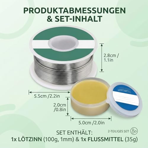 Solder with Flux Set, 100 g, 1 mm Solder and 35 g Rosin Flux, Solder Lead for Electronics Work and Soldering, Practical Soldering Set for Hobby and Professional Use