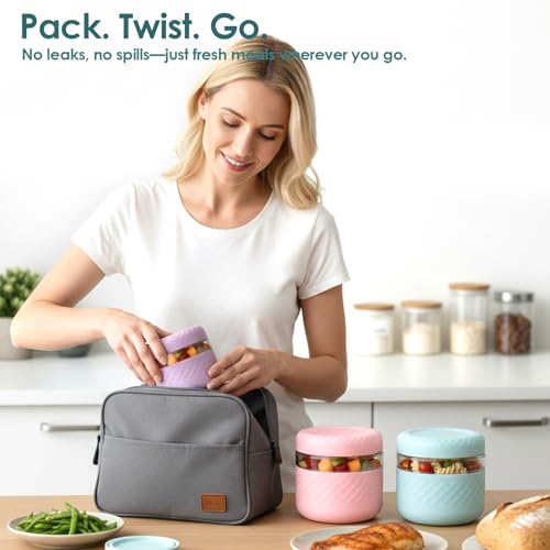 24 oz/3 Cup Glass Lunch Bowl Containers with Lids, 2 Pack, BPA-Free Mint+Cream 24 Ounces