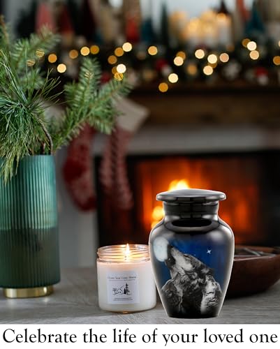 Midnight Wolves Keepsake Urn - 3 Wolves Mini Cremation Urn for Ashes - Wolves Howling at The Moon Sharing Urn - Wolf Urn - Moonlit Wolves Memorial Token Urn with Premium Box & Bag (Keepsake) Mini (Keepsake)