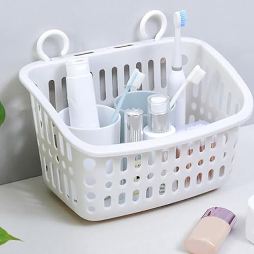 Aramox and Organized Hanging Shower Caddy, Plastic Draining Holes Multifunctional Storage Basket with Simple Design for Bathroom Kitchen (White) White
