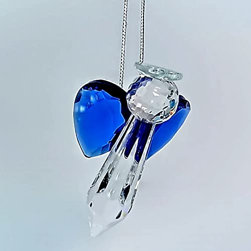 Blue Crystal Guardian Angel, Suncatcher Handmade 2.48 Inch Home Window Decoration Flower Car Chakra Crystal Rainbow Maker Guardian Angel Christmas Tree Ornament Blue