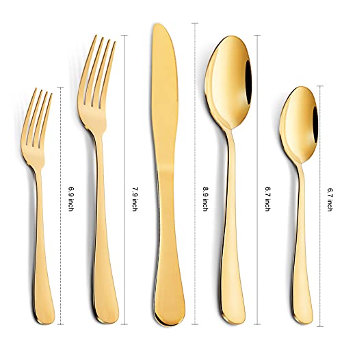 Gold Silverware Set 20 pcs, Knife Spoon Fork Silverware, Durable Stainless Steel Flatware Set, Kitchen Eating Utensils Set for Home Party and Restaurant, Dishwasher Safe Gold /