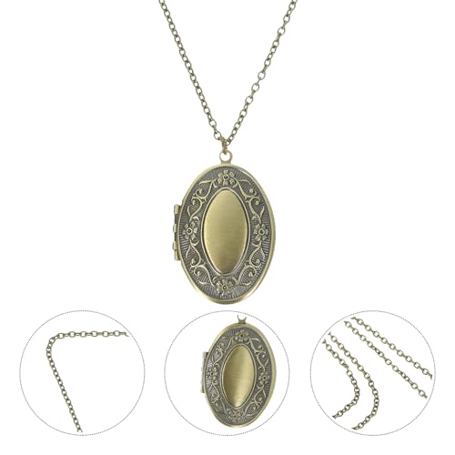 VOSAREA Photo Case Pendant Necklace Bronze Oval Copper Jewelry