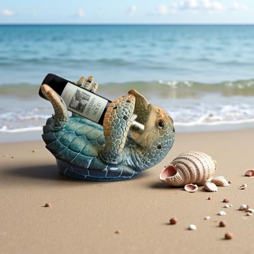 Sea Turtle Wine Bottle Holder Rack Countertop Beach Room Coastal Decor