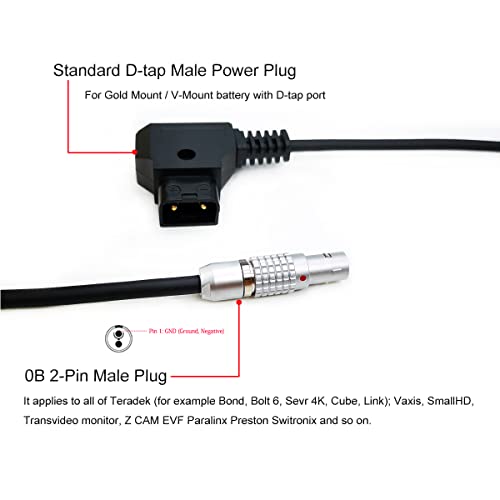 D-tap to 0B 2-Pin Male Flexible Power Cable for Teradek SmallHD ARRI RED Form Gold Mount/V-Mount Dtap 7.8 INCH / 20CM Straight
