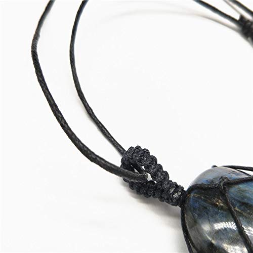 AITELEI Natural Labradorite Crystal Necklace Healing Chakra Pendant with Hand-Woven Rope Labradorite Palm Stone Moonstone Healing Stone Pendant