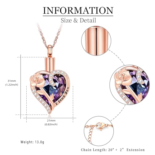 shajwo Rose Flower Heart Cremation Jewelry Rose gold-purple