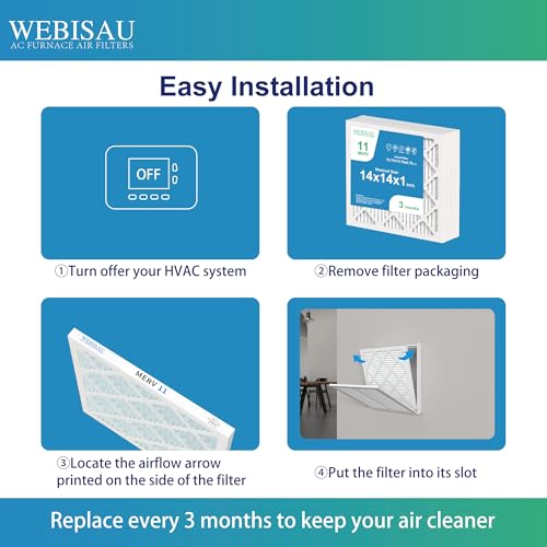 WEBISAU 12x12x1 MERV 11 furnace air filter 4-pack for HVAC systems