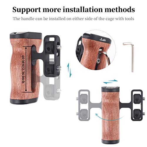 FocusFoto Wooden Side Handle Grip Left/Right Handgrip with 1/4"-20 & 3/8"-16 & Cold Shoe Mount Universal for DSLR Mirrorless Camera Cage Rig Video LED Light (Standard Version) Standard Version