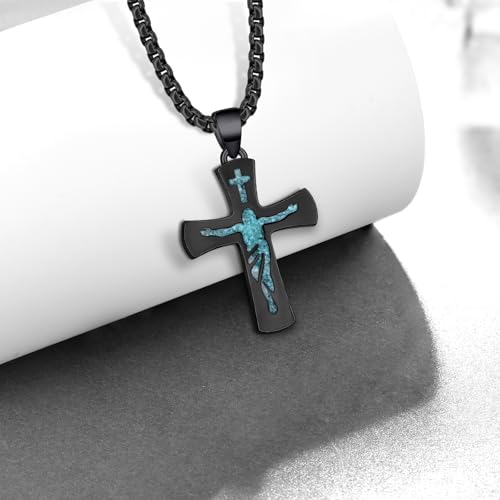 Cross Necklace for Men 925 Sterling Silver Black Cross Necklace Religious Jewelry Gifts for Men